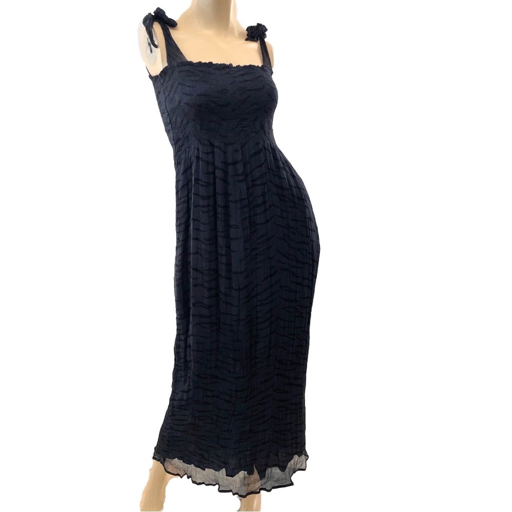 Ganni- Black and Blue Zebra print Sleeveless Maxi Sundress- 36